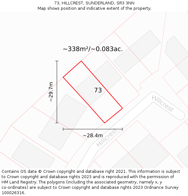 73, HILLCREST, SUNDERLAND, SR3 3NN: Plot and title map