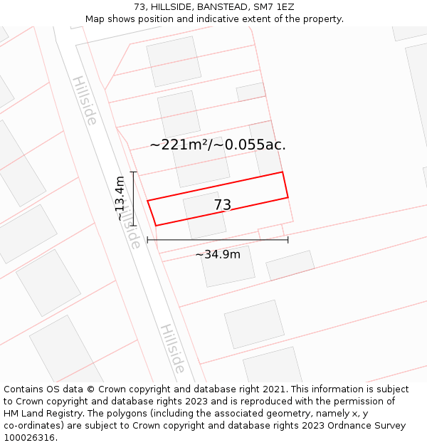 73, HILLSIDE, BANSTEAD, SM7 1EZ: Plot and title map