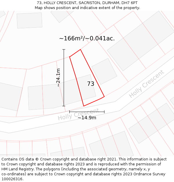 73, HOLLY CRESCENT, SACRISTON, DURHAM, DH7 6PT: Plot and title map