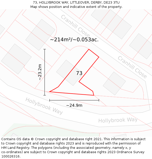 73, HOLLYBROOK WAY, LITTLEOVER, DERBY, DE23 3TU: Plot and title map