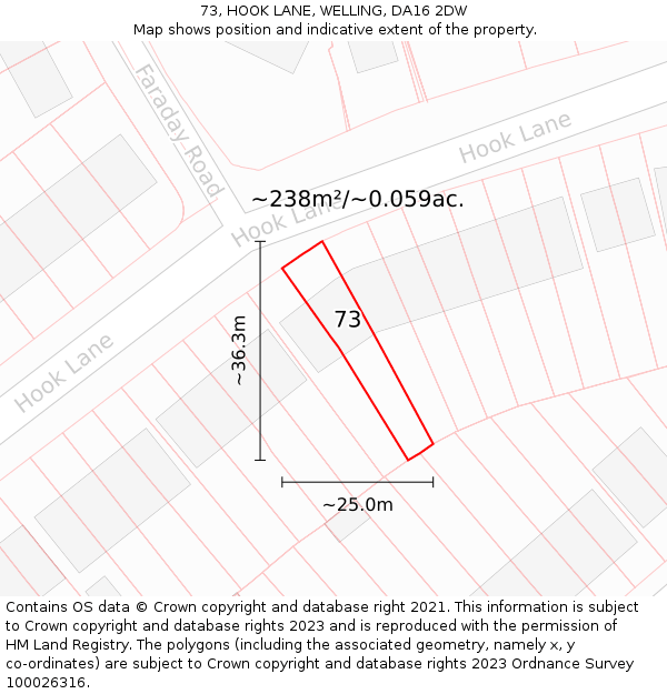 73, HOOK LANE, WELLING, DA16 2DW: Plot and title map