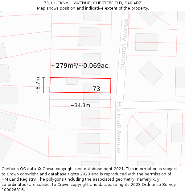 73, HUCKNALL AVENUE, CHESTERFIELD, S40 4BZ: Plot and title map