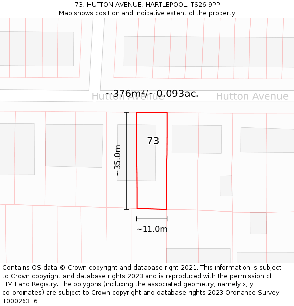 73, HUTTON AVENUE, HARTLEPOOL, TS26 9PP: Plot and title map