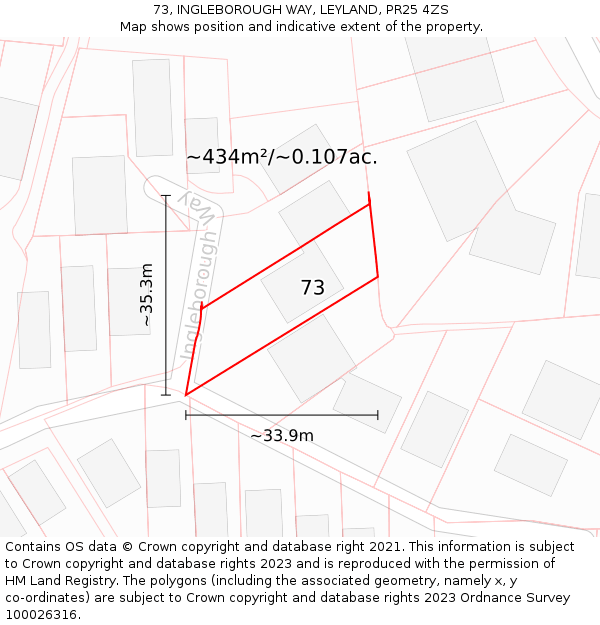 73, INGLEBOROUGH WAY, LEYLAND, PR25 4ZS: Plot and title map