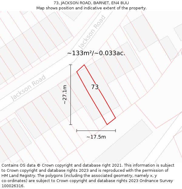 73, JACKSON ROAD, BARNET, EN4 8UU: Plot and title map