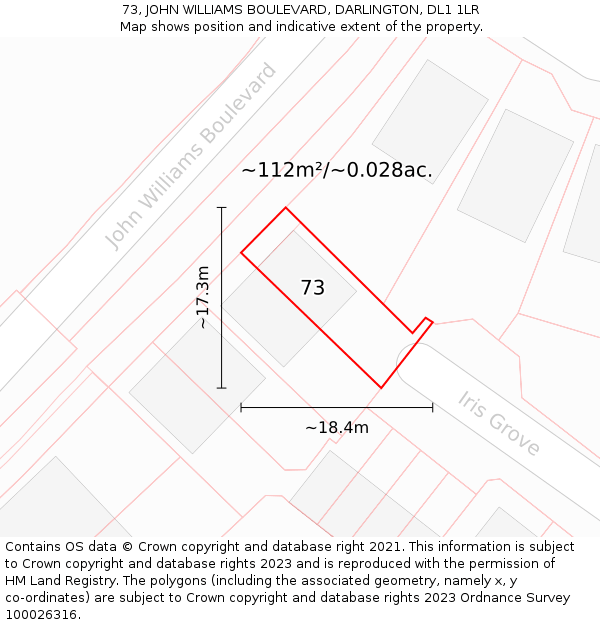 73, JOHN WILLIAMS BOULEVARD, DARLINGTON, DL1 1LR: Plot and title map
