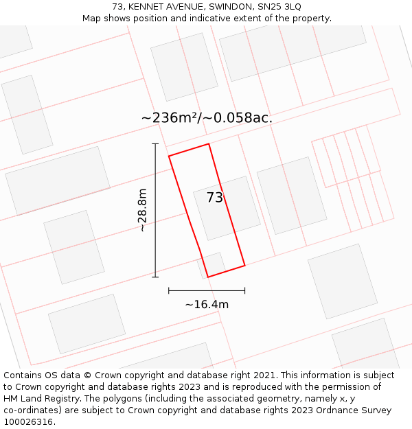 73, KENNET AVENUE, SWINDON, SN25 3LQ: Plot and title map