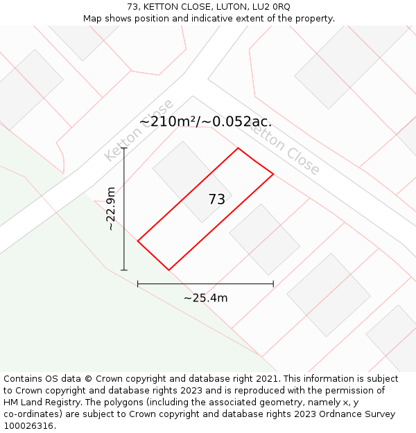 73, KETTON CLOSE, LUTON, LU2 0RQ: Plot and title map