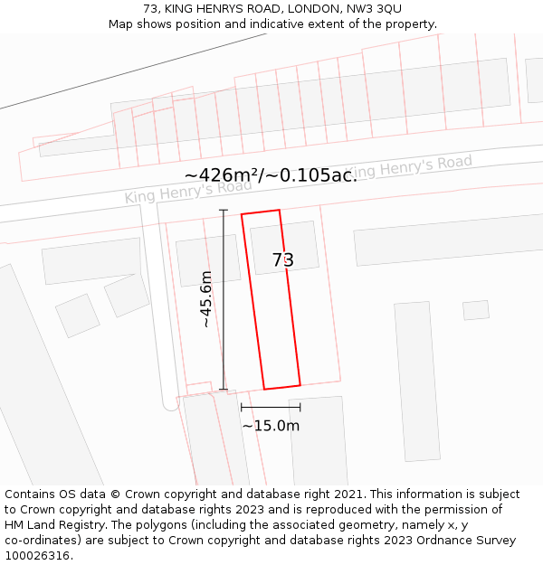 73, KING HENRYS ROAD, LONDON, NW3 3QU: Plot and title map