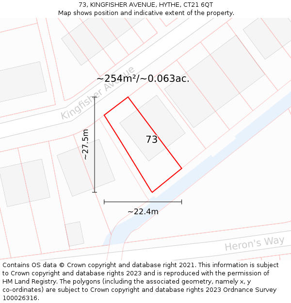73, KINGFISHER AVENUE, HYTHE, CT21 6QT: Plot and title map