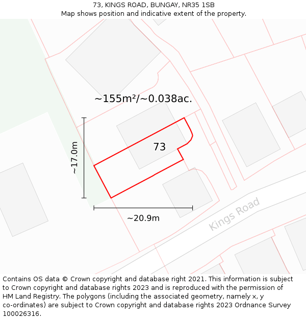 73, KINGS ROAD, BUNGAY, NR35 1SB: Plot and title map