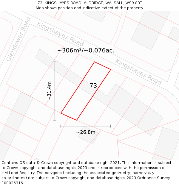 73, KINGSHAYES ROAD, ALDRIDGE, WALSALL, WS9 8RT: Plot and title map