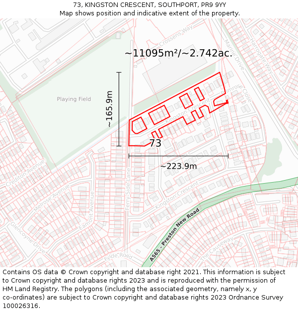 73, KINGSTON CRESCENT, SOUTHPORT, PR9 9YY: Plot and title map