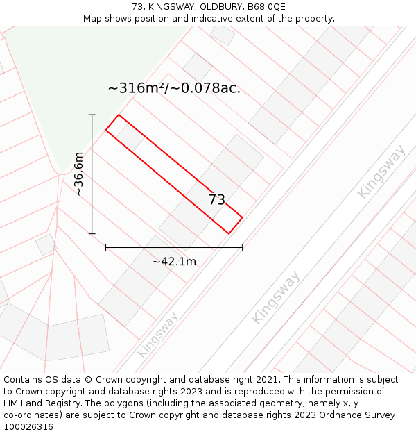 73, KINGSWAY, OLDBURY, B68 0QE: Plot and title map