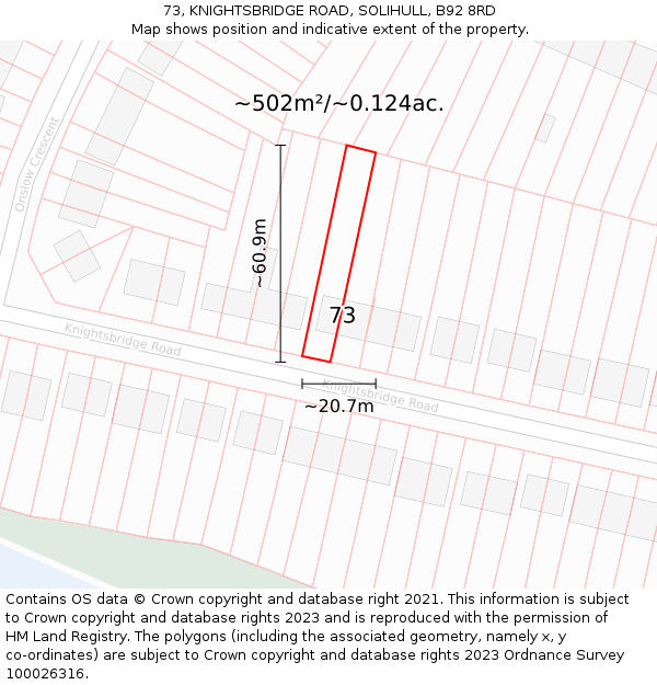 73, KNIGHTSBRIDGE ROAD, SOLIHULL, B92 8RD: Plot and title map