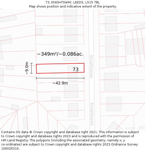 73, KNIGHTSWAY, LEEDS, LS15 7BL: Plot and title map