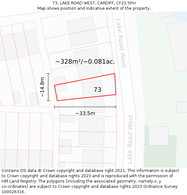 73, LAKE ROAD WEST, CARDIFF, CF23 5PH: Plot and title map