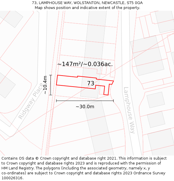 73, LAMPHOUSE WAY, WOLSTANTON, NEWCASTLE, ST5 0GA: Plot and title map