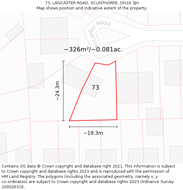 73, LANCASTER ROAD, SCUNTHORPE, DN16 3JH: Plot and title map