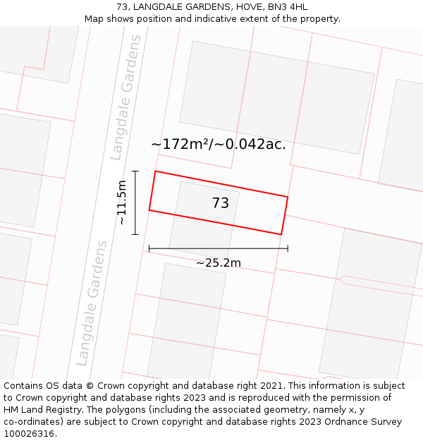 73, LANGDALE GARDENS, HOVE, BN3 4HL: Plot and title map
