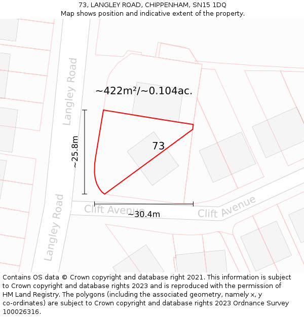 73, LANGLEY ROAD, CHIPPENHAM, SN15 1DQ: Plot and title map