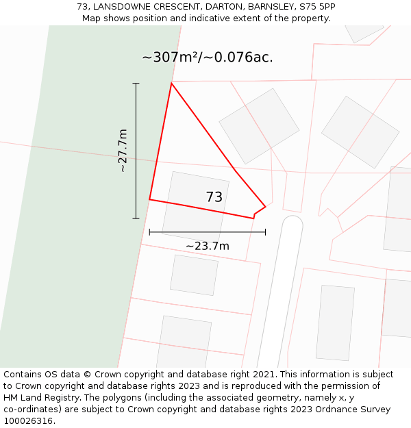 73, LANSDOWNE CRESCENT, DARTON, BARNSLEY, S75 5PP: Plot and title map