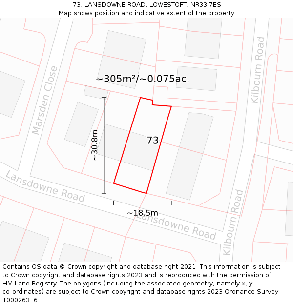 73, LANSDOWNE ROAD, LOWESTOFT, NR33 7ES: Plot and title map