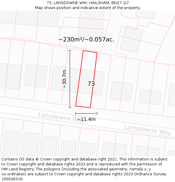 73, LANSDOWNE WAY, HAILSHAM, BN27 1LT: Plot and title map