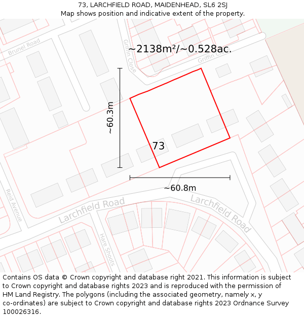 73, LARCHFIELD ROAD, MAIDENHEAD, SL6 2SJ: Plot and title map