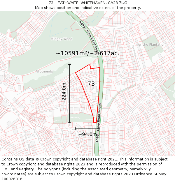 73, LEATHWAITE, WHITEHAVEN, CA28 7UG: Plot and title map