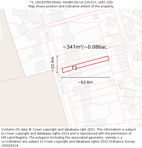 73, LEICESTER ROAD, ASHBY-DE-LA-ZOUCH, LE65 1DD: Plot and title map