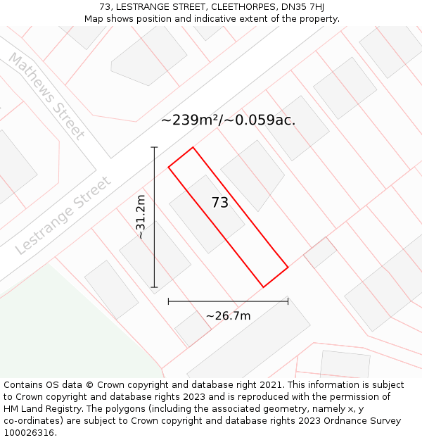 73, LESTRANGE STREET, CLEETHORPES, DN35 7HJ: Plot and title map
