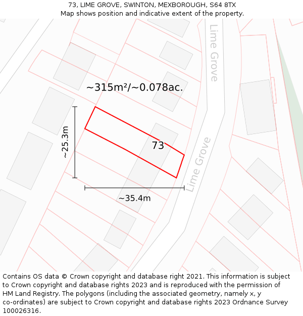 73, LIME GROVE, SWINTON, MEXBOROUGH, S64 8TX: Plot and title map