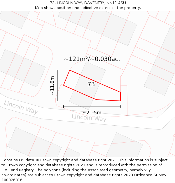 73, LINCOLN WAY, DAVENTRY, NN11 4SU: Plot and title map