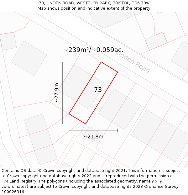 73, LINDEN ROAD, WESTBURY PARK, BRISTOL, BS6 7RW: Plot and title map