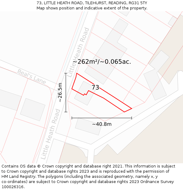 73, LITTLE HEATH ROAD, TILEHURST, READING, RG31 5TY: Plot and title map