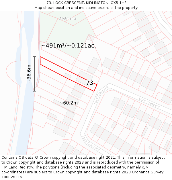 73, LOCK CRESCENT, KIDLINGTON, OX5 1HF: Plot and title map