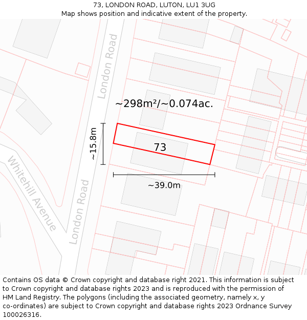 73, LONDON ROAD, LUTON, LU1 3UG: Plot and title map
