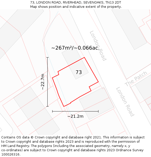 73, LONDON ROAD, RIVERHEAD, SEVENOAKS, TN13 2DT: Plot and title map