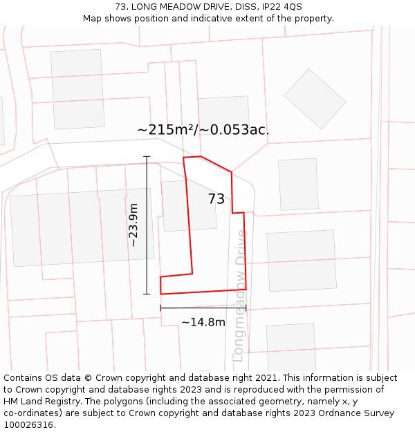 73, LONG MEADOW DRIVE, DISS, IP22 4QS: Plot and title map