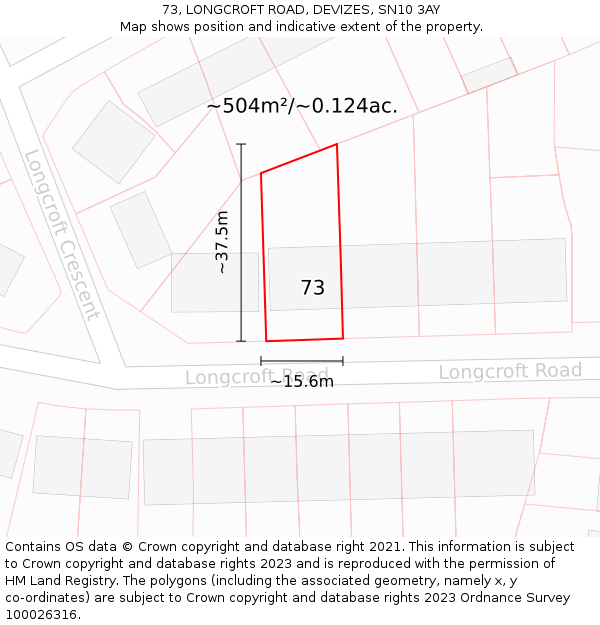 73, LONGCROFT ROAD, DEVIZES, SN10 3AY: Plot and title map