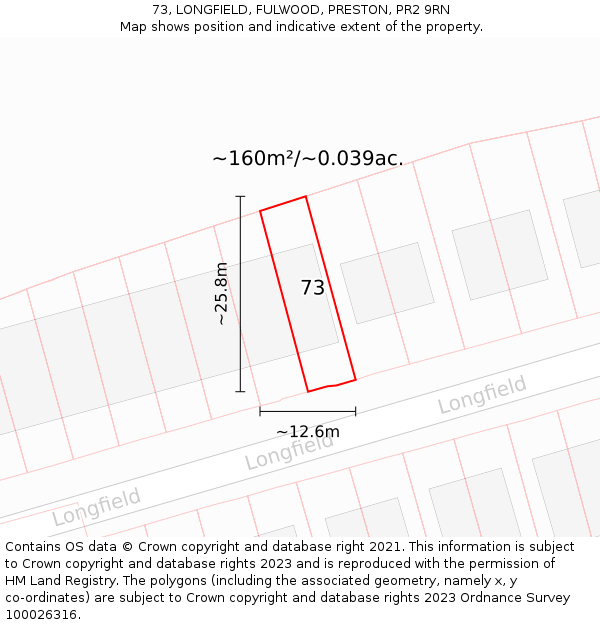 73, LONGFIELD, FULWOOD, PRESTON, PR2 9RN: Plot and title map