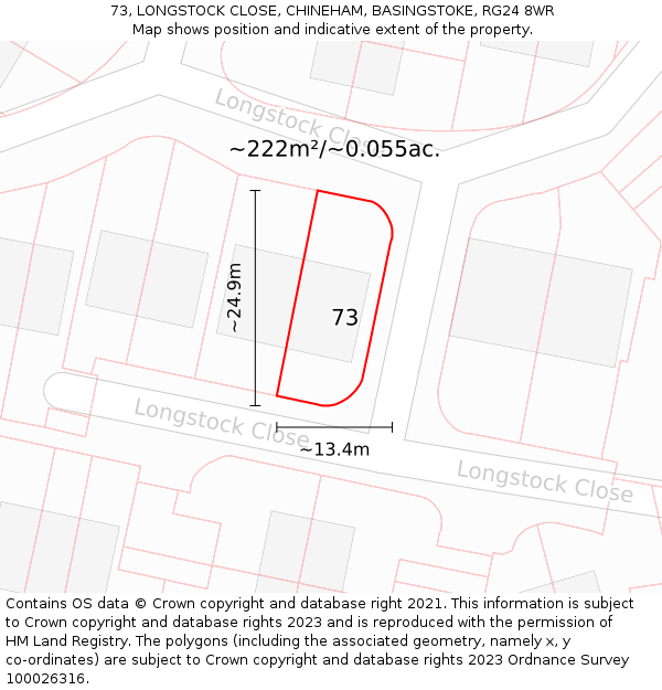 73, LONGSTOCK CLOSE, CHINEHAM, BASINGSTOKE, RG24 8WR: Plot and title map