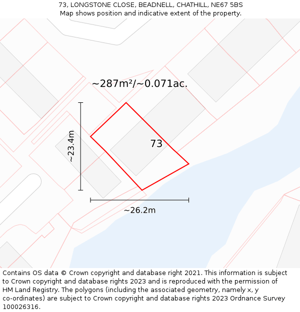 73, LONGSTONE CLOSE, BEADNELL, CHATHILL, NE67 5BS: Plot and title map