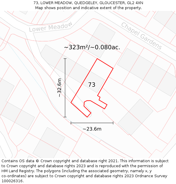 73, LOWER MEADOW, QUEDGELEY, GLOUCESTER, GL2 4XN: Plot and title map