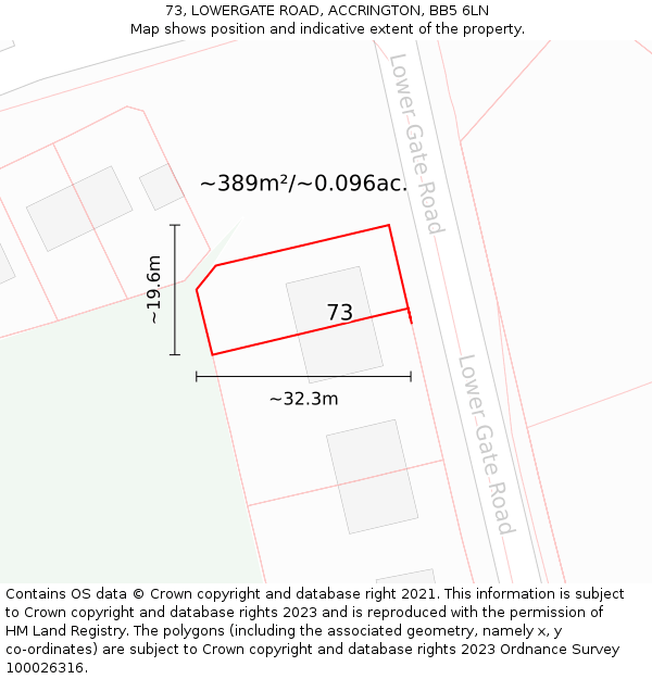 73, LOWERGATE ROAD, ACCRINGTON, BB5 6LN: Plot and title map