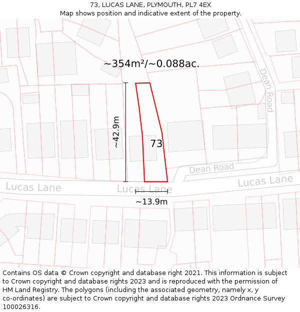 73, LUCAS LANE, PLYMOUTH, PL7 4EX: Plot and title map