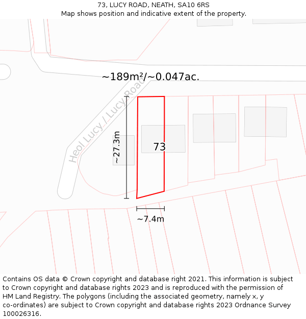 73, LUCY ROAD, NEATH, SA10 6RS: Plot and title map