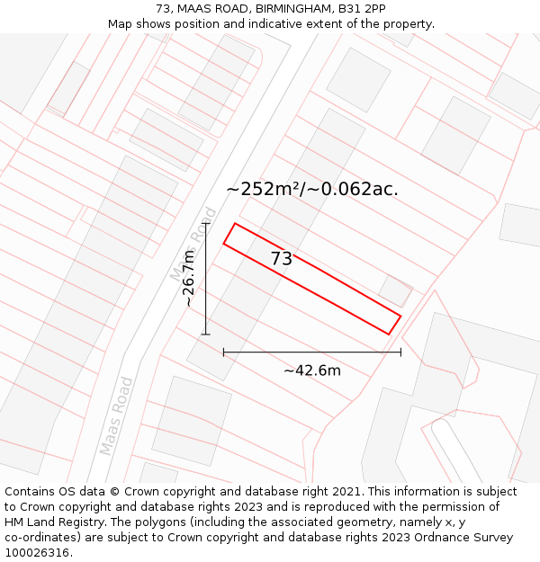 73, MAAS ROAD, BIRMINGHAM, B31 2PP: Plot and title map