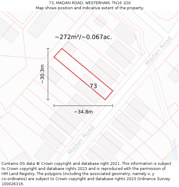 73, MADAN ROAD, WESTERHAM, TN16 1DX: Plot and title map